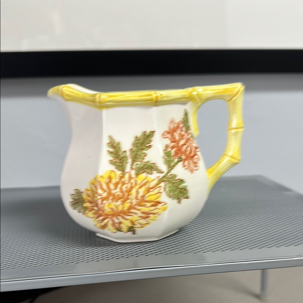 Vintage-Inspired Yellow and White Ceramic Art Piece